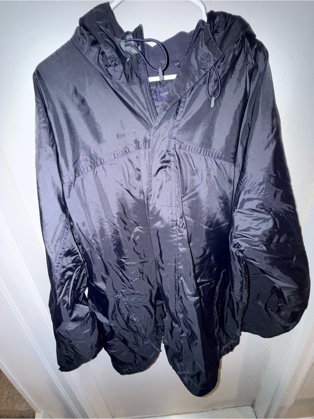 Lands' End Navy Blue Fleece Lined  Hooded Windbreaker Jacket size XXL